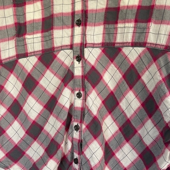 Free People Pink Gray Plaid Button Down Top - Picture 2 of 4